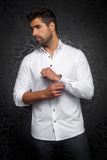 Chemise manches longues en Knit pour homme par Au Noir | ALEXANDER SLD Blanc Marine | Machemise.ca, inventaire complet de la marque Au Noir