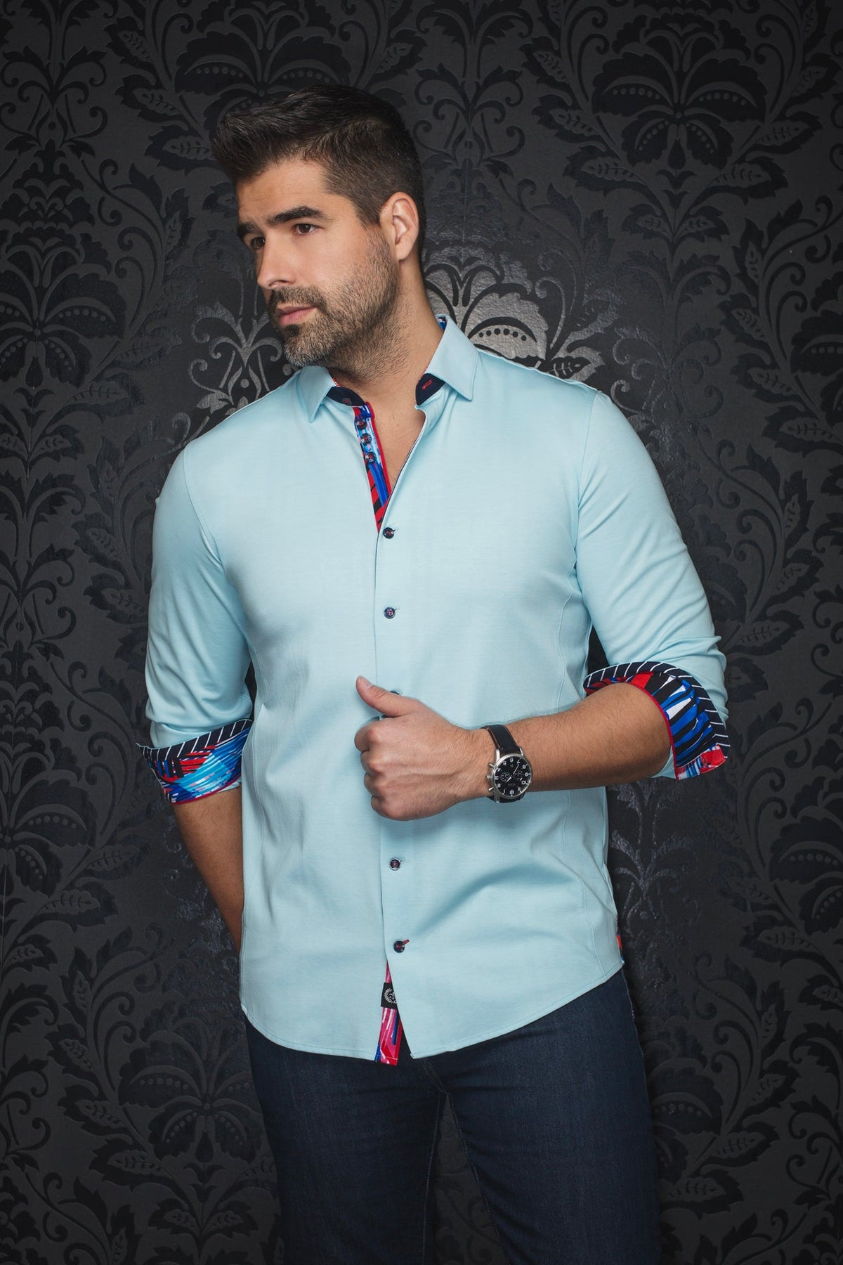 Chemise manches longues en Knit pour homme par Au Noir | CAPAZZA Turquoise | Machemise.ca, inventaire complet de la marque Au Noir