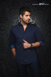 Chemise manches longues en Knit pour homme par Au Noir | DUNN Bleu Marine | Machemise.ca, inventaire complet de la marque Au Noir