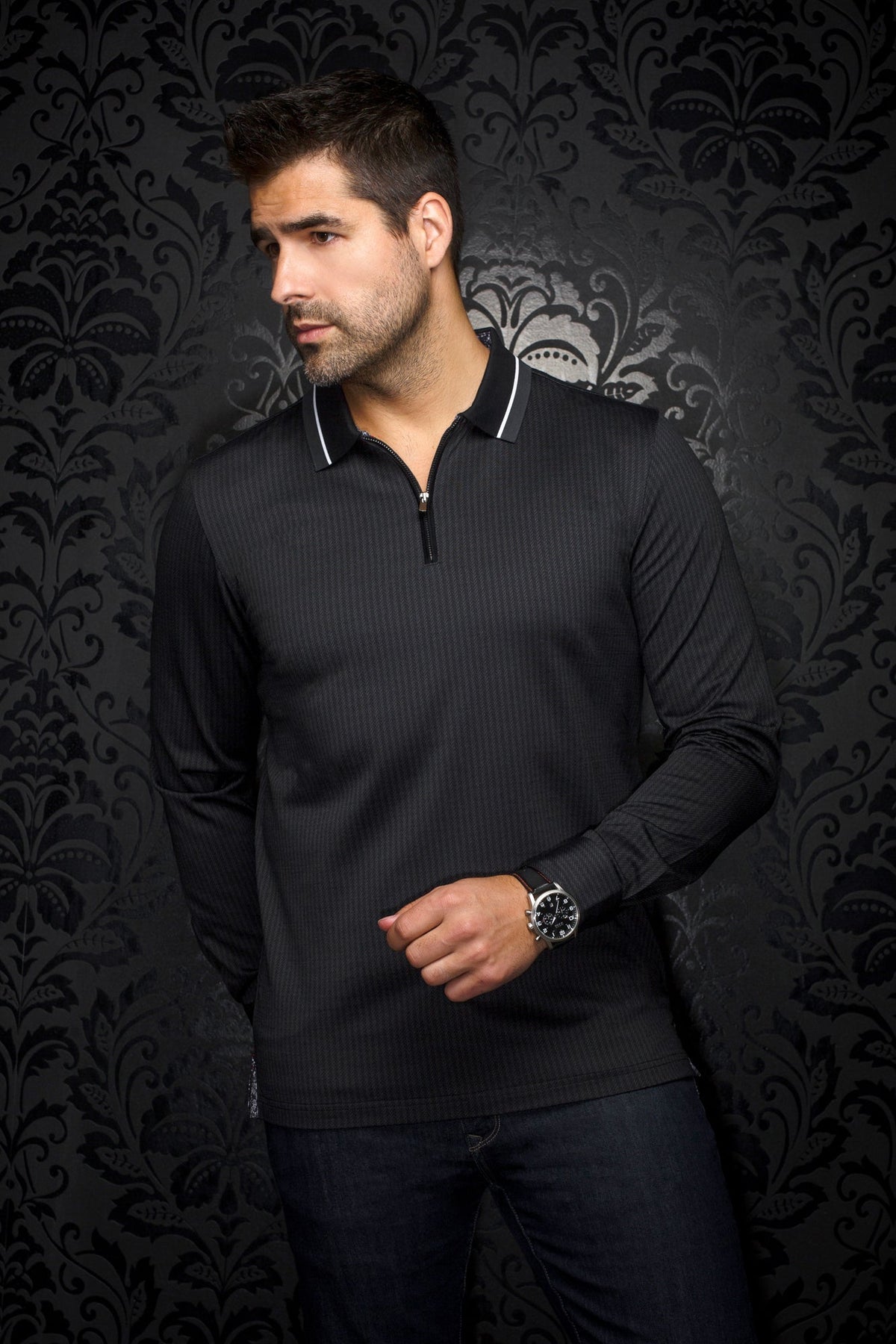 Polo manches longues pour homme par Au Noir | FREDERICO Noir | Machemise.ca, inventaire complet de la marque Au Noir