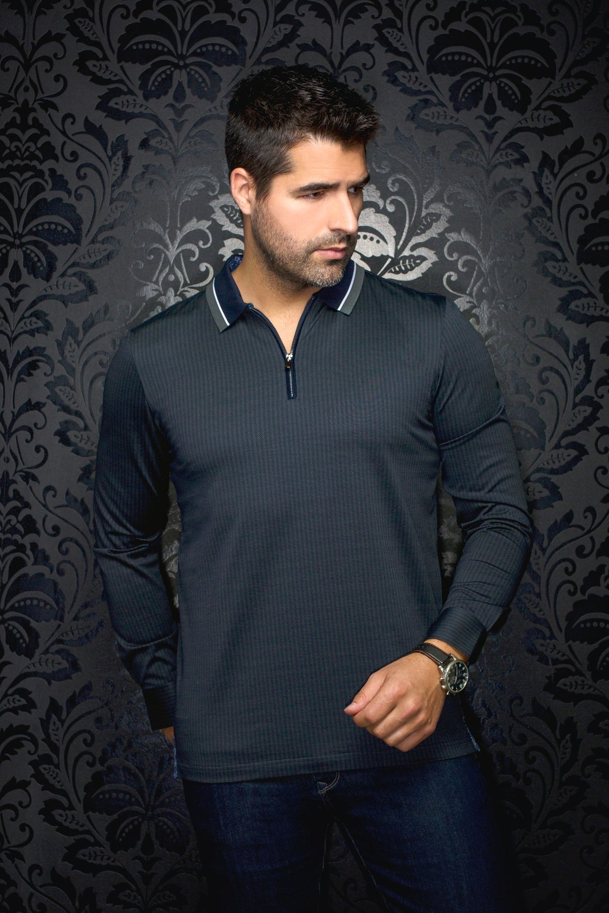 Polo manches longues pour homme par Au Noir | FREDERICO Olive | Machemise.ca, inventaire complet de la marque Au Noir