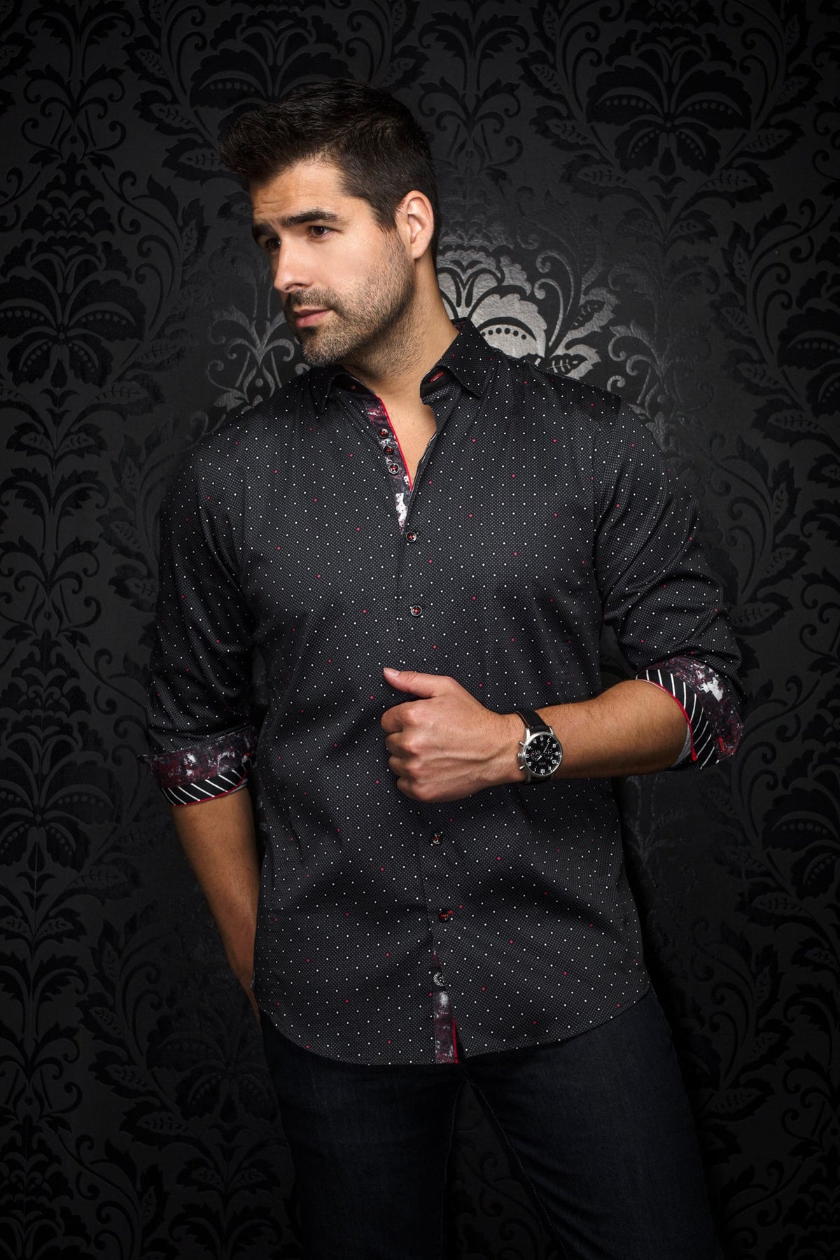 Chemise manches longues pour homme par Au Noir | LANZANI Noir Rouge | Machemise.ca, inventaire complet de la marque Au Noir